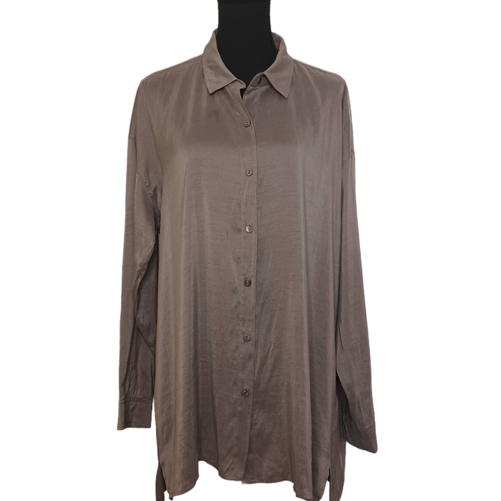 Eileen Fisher Silk Lagenlook Long Sleeve Women's Tunic Blouse Sz Med